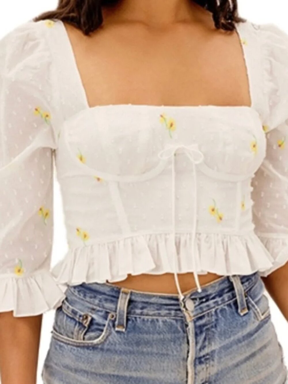 For Love & Lemons Abby Blouse | Romantic Floral Top | Size Medium